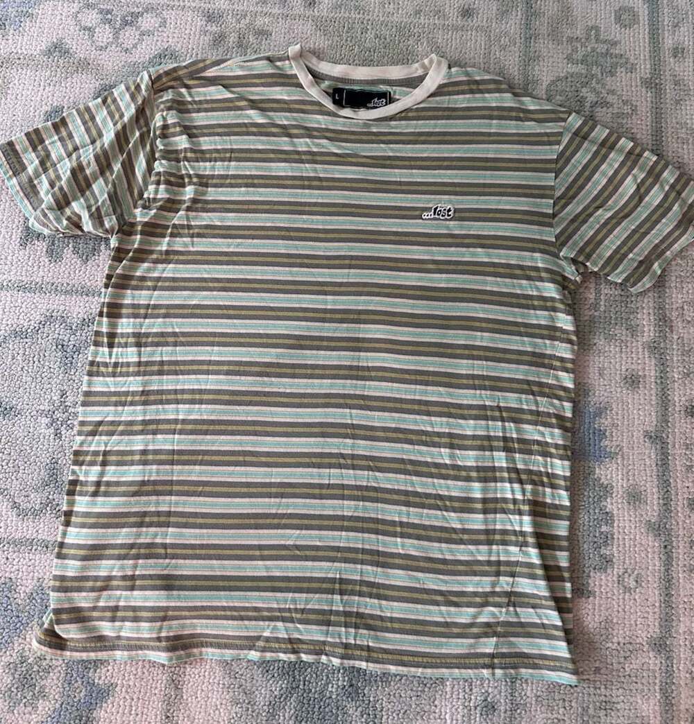 Lost Enterprises Men's Striped Short Sleeve Crew Neck T-Shirt with Embroidered L